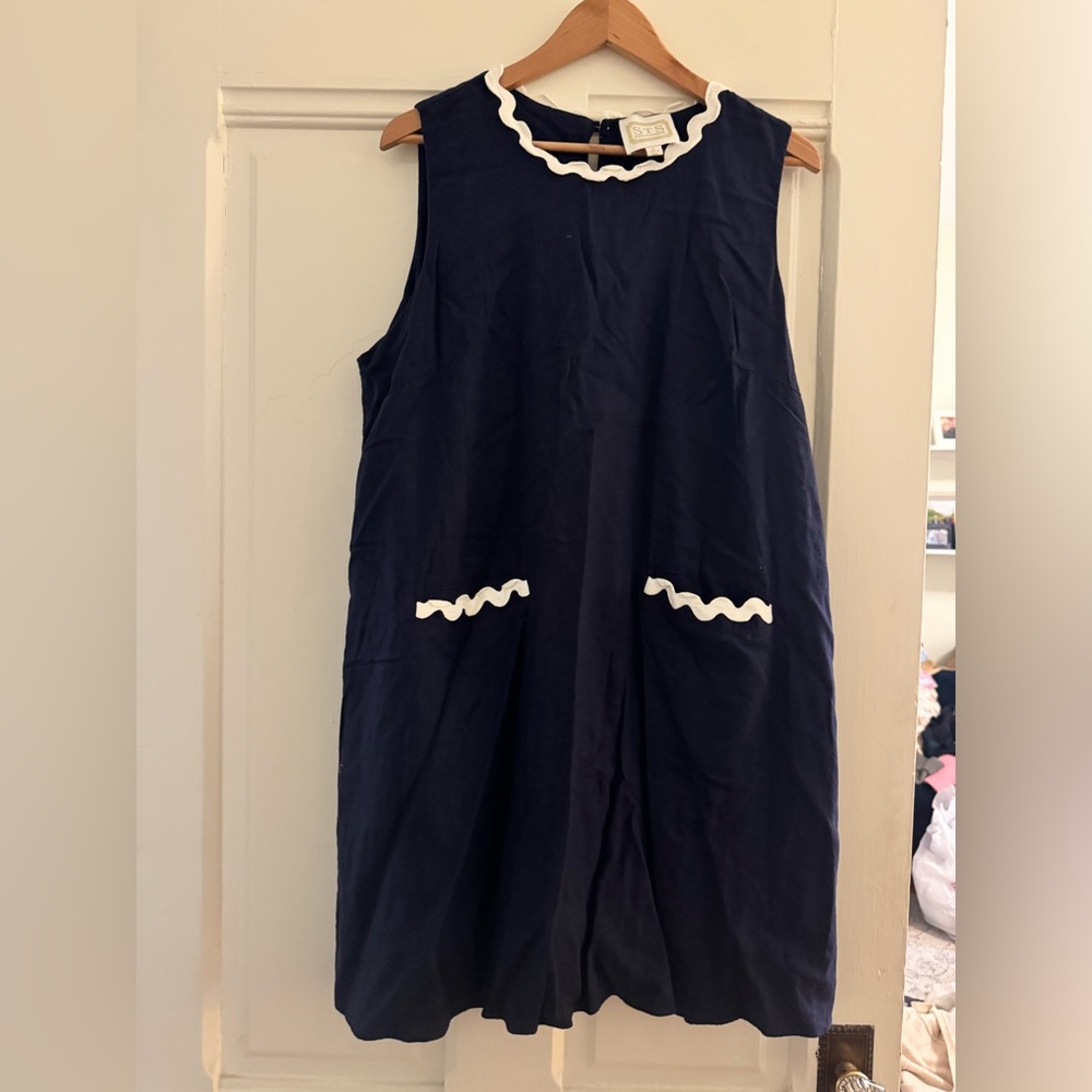 Sail to Sable Navy Blue Dress with White Trim